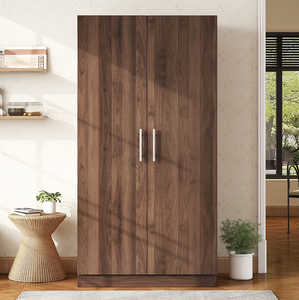 High Quality Scandinavian Design 2-Door Solid Wood <b>Wardrobe</b> Armoire with 3 <b>Storage</b> Shelves Brown Bedroom Furniture - Product Image 2