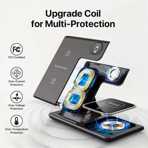 แท่นชาร์จไร้สายสำหรับสมาร์ทโฟนแบบพับได้ 3 in 1 15W ชาร์จเร็ว สำหรับหูฟังและสมาร์ทวอทช์ - Product Image 4
