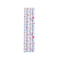 Papier cadeau mignon à motifs arc-en-ciel et cœurs - Imprimé papillons et étoiles aux couleurs pastel, emballage cadeau Kawaii pour anniversaire et fête d'enfants