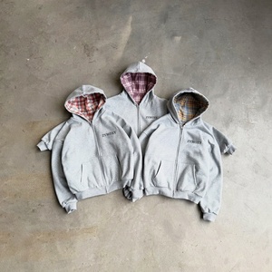 Sweat à capuche zippé surdimensionné personnalisé pour homme, design patchwork à carreaux, réversible, style streetwear doublé - Product Image 1