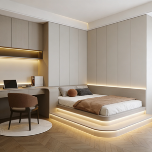 Armario de Madera Personalizado para Dormitorio Familiar con Espacio de Almacenamiento, Tatami, Escritorio y Gabinete para Ropa, Ideal para Apartamentos y Villas Modernas - Product Image 1