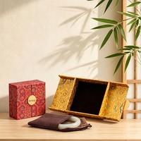Boîte à bijoux traditionnelle chinoise à double porte en brocart floral, organisateur de rangement pour bracelets, colliers, bagues et boucles d'oreilles en jade