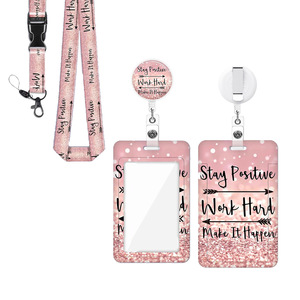 Porte-cartes rétractable rond amusant en époxy rose avec mousqueton, double face, anti-UV, détachable, avec cordon, en stock - Product Image 1