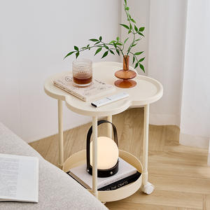 Mesa auxiliar móvil con estante de almacenamiento, 2 compartimentos, gabinete para sala de estar, diseño de trébol de cuatro hojas, carrito rodante para área del sofá - Product Image 3