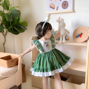Le bambine ricamate della macchina della torta di compleanno vestono il <span class=keywords><strong>vestito</strong></span> di cotone <span class=keywords><strong>verde</strong></span> carino - Product Image 4