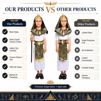 Costume de pharaon égyptien pour enfants, déguisement de fête d'Halloween de luxe en or blanc Baige