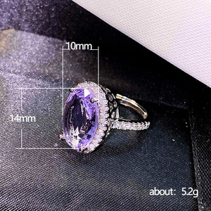 Anello ovale con pietra viola per donna, con accenti scintillanti, elegante gioiello da dito alla moda - Product Image 5