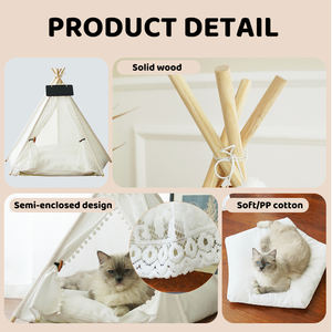 Tente <span class=keywords><strong>Tipi</strong></span> pour Animaux de Compagnie en Gros, Motif Rayé, Amovible et Lavable, Tente pour Chats/Chiens avec Coussin - Product Image 4