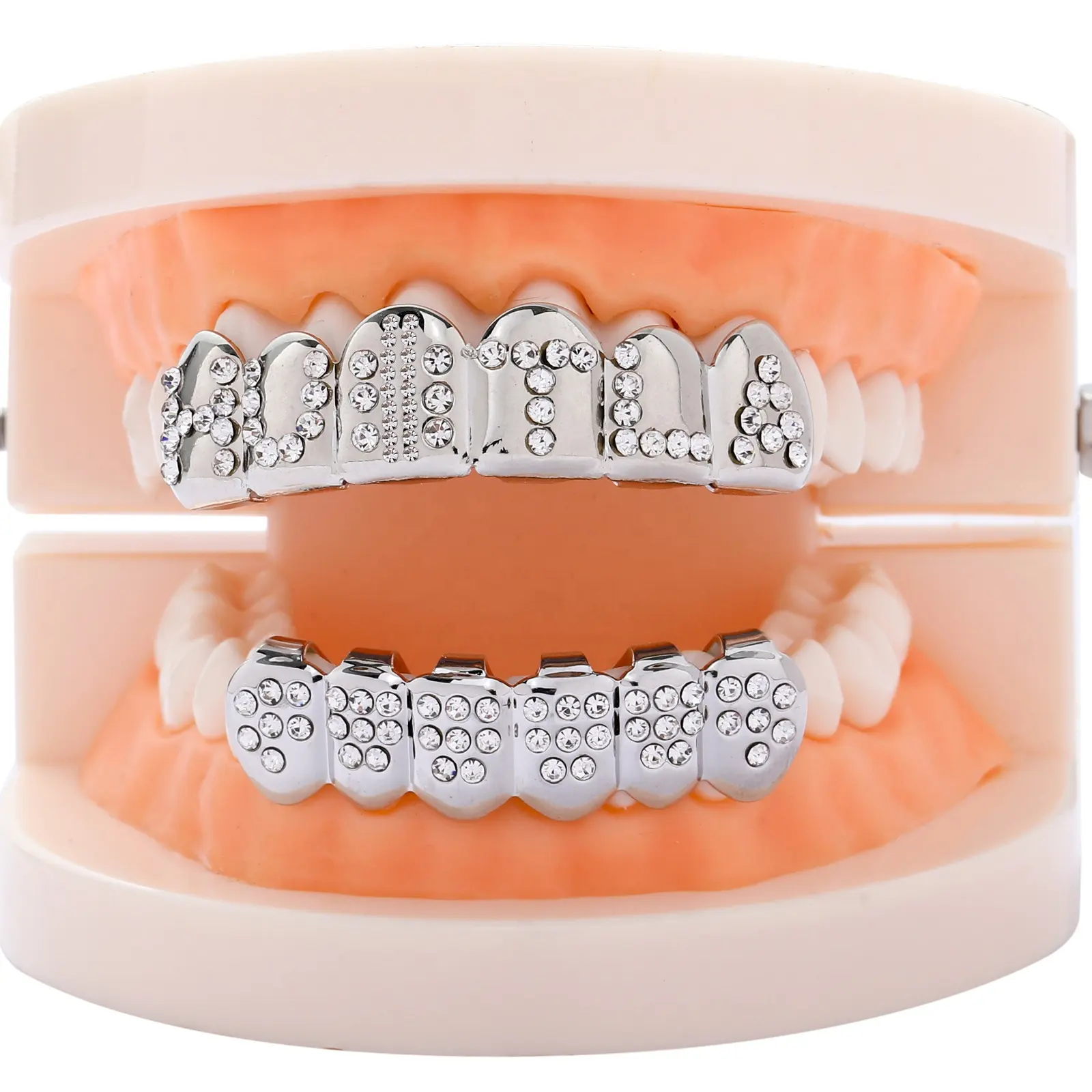 Rappeur Hip Hop Bijoux Glacé Plein Diamant Grillz 6 Dents Vampire Dentiers Lettre Personnalisée Grillz Pour Dents comme Cadeau Ornement