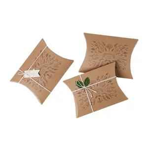 Caja de embalaje con logotipo personalizado, Caja de almohada plegable de papel Kraft marrón para pañuelos de seda, embalaje de regalos