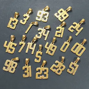 18k Gold Plated Stainless Steel Athletes Number Charm Pendant Personalized Sports Jewelry Lucky Number Pendant For Men Women