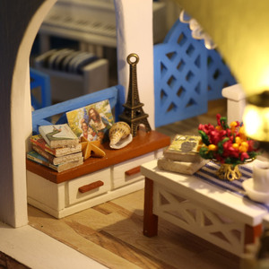 Knowme iiecreate K-015 3D Câu Đố Diy nhà búp bê mini câu đố bằng gỗ LED Đồ chơi mô hình Kit kỳ nghỉ biệt thự hồ bơi thu nhỏ - Product Image 5