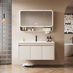 Meuble de salle de bain simple en acier inoxydable, nouvelle combinaison de tiroirs, lavabo intégré en porcelaine - Product Image 2