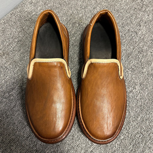 Brown Genuine Leather Loafers Round Toe Slip-On Cushioned <b>EVA</b> Midsole Rubber Outsole All Seasons Style Shoes - Product Image 3