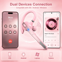 Auriculares Inalámbricos Qualcomm con Micrófono Certificados por la CE para Teléfono de Trabajo, Color Rosa y Negro, Auriculares Bluetooth V5.0 para Teléfonos Celulares