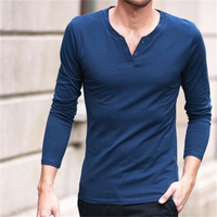 T-shirt à manches longues col en v en coton doux pour homme, haut décontracté, coupe Slim, haute qualité