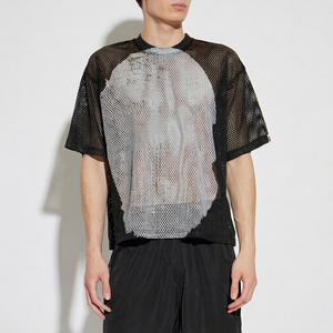 Camiseta Unisex Oversize de Malla, Manga Corta, Cuello Redondo, Transpirable, Ecológica, 100% Algodón, Estilo Urbano, Estampado de Personajes, Tejido de Punto - Product Image 1