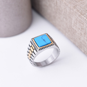 Người Đàn Ông Của/Phụ Nữ Của Chất Lượng Cao 18K Mạ Vàng Thép Không Gỉ Agate Nhẫn Loạt Các Đá Quý Màu Sắc Phong Cách Cổ Điển Bezel Thiết lập Đám Cưới - Product Image 4