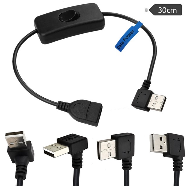 Free Sample Oem Custom USB 2.0 a Male to a Female on off Angle 90 Degree Usb Power Cable with Switch