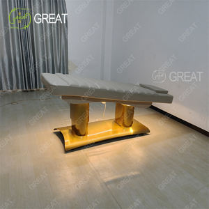 Mueble de salón de belleza moderno, cama de masaje con base de doble cilindro dorado, cama de spa facial reclinable ajustable eléctrica con 4 motores - Product Image 6