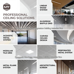 Plafond suspendu en aluminium métallique insonorisé au design moderne et léger pour salle de sport, avec panneaux en bois composite et grille de plafond en bois. - Product Image 4