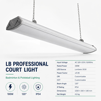 Projecteur linéaire haute performance LBG 150W pour terrains de sport, IP54, grille optique, faisceau large 100 degrés, driver Philips pour terrains de tennis et de pickleball intérieurs