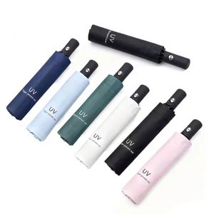 Paraguas Plegable Automático de Tres Pliegues con Recubrimiento Negro de Protección UV y Logotipo Empresarial Personalizado al por Mayor - Product Image 4