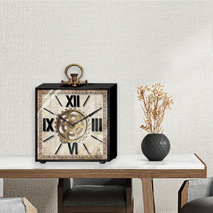 Cổ Màu Đen 16.5 Inch Kim Loại Mộc Mạc Bảng Đồng Hồ Cổ Điển <span class=keywords><strong>Mantel</strong></span> Bánh Đồng Hồ Với Di Chuyển Bánh Răng Cho Nhà Và Văn Phòng Trang Trí Nội Thất - Product Image 4