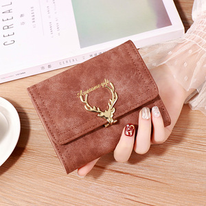 Women's Fashionable <strong>Deer</strong> Horn Printed Soft Pu Leather <strong>Wallet</strong> <strong>with</strong> Korean Style Money Clip Handbag Purses
