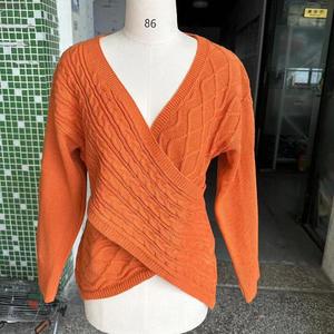 Suéter Feminino Novo com Decote em V, Manga Longa, Suéter Trançado Elegante e Quente para o Inverno em Cor <span class=keywords><strong>S</strong></span>ólida - Product Image 6