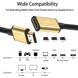 MOSHOU Nylon geflochtene HDMI 2.1 Kabel 8K 4K 60Hz Stecker zu Buchse Adapter Dynamisches HDR ARC CEC High <span class=keywords><strong>Definition</strong></span> Video Verlängerung kabel - Product Image 2