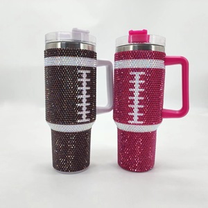 40oz Luxury Custom Colors Rhinestone Stud American Flag Stainless Steel Shiny Bling Vacuum Insulated Tumbler <b>Thermos</b> Straw - Product Image 4