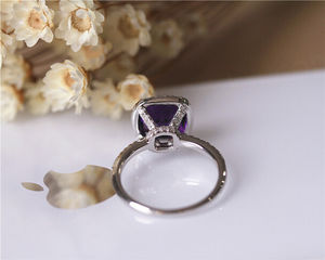 Anillo de Plata de Ley 925 al por Mayor, Anillo de Amatista de Alta Calidad con Corte Cojín, Halo Clásico, Piedras Preciosas, Anillo de Fiesta - Product Image 3
