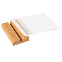 Support de menu en acrylique double face en forme de T pour bureau, support de signalisation en acrylique transparent avec base en bois