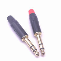 Konektor Stereo 2 Kutub 6.5mm TS Berlapis Emas Tembaga 1/4 Inch untuk Solder, Aluminium Alloy, untuk Gitar, Mikrofon, Mixer, Plug 6.5MM