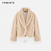 Hochwertige Schicke Kurze Damenjacke aus Kunstlammfell mit Revers, Maßgefertigter Warmer Winter-Kurzmantel aus Kunstfell, Luxuriöse Oberbekleidung