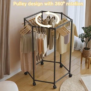 <span class=keywords><strong>Organisateur</strong></span> de vêtements multifonctionnel autoportant hexagonal en acier inoxydable avec fonction de suspension pour chambre et buanderie - Product Image 2