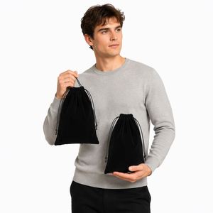 Bolsa de Terciopelo Negro Reciclable de 10*20 cm con Cordón para Empacar Tazas de Té, Bolsa de Regalo Estampada para Joyería, Anillos y Cosméticos - Product Image 3