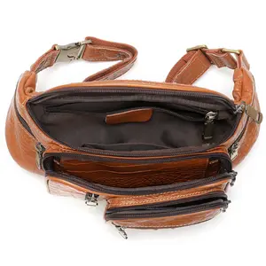 Genuine Leather Men's Belt Bag Outdoor Cowhide Slanted Chest Bag Oil Wax Leather Men's Bag