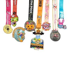 Medalhas de corrida de maratonas de fábrica por atacado e personalize sua própria medalha 3D Medalhas de liga de zinco com cordão