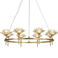 lotus wrought iron bronze color plated Chinese top grade K9 crystal light fixture for living room sitting room