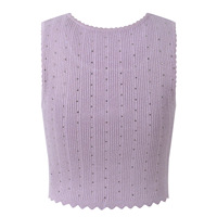 Conjunto Casual de Verano 2026 para Mujer, Top Corto sin Mangas con Cuello Redondo y Pedrería, Minifalda en Línea A, Tejido de Punto, 2 Piezas