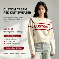 Pull en coton personnalisé avec logo pour femme, col rond de haute qualité, style preppy rétro, haut jacquard, tendance printemps-hiver