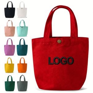 Embroidery Logo Cotton Canvas <b>Bag</b> Reusable Mini Shopping <b>Tote</b> <b>Bag</b> With Metal Button Portable Hand <b>Lunch</b> <b>Bag</b> for Textile Packing - Product Image 1