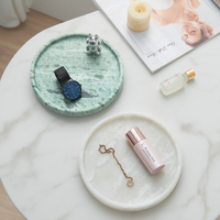 Plateau de vanité rond en marbre naturel, plateau organisateur de cosmétiques et de bijoux en pierre pour comptoir de salle de bain