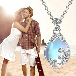 Collier en forme de goutte d'eau imitation pierre de lune, serti de pierres en or blanc, collier en cristal pour tous les jours XL-389 - Product Image 2