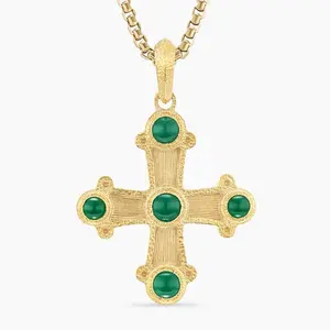 Classic Vintage Jewelry 18K Gold Plated Gemstone Christian Jesus Cross Pendant Necklace For Women And Men