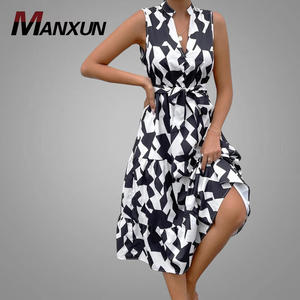 Abiti da donna con cintura con orlo arricciato con stampa di alta qualità abiti Casual senza maniche con bottoni sul davanti <span class=keywords><strong>balza</strong></span> <span class=keywords><strong>una</strong></span> linea elegante <span class=keywords><strong>abito</strong></span> da donna - Product Image 1