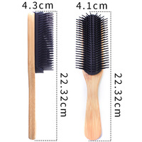 Cepillo D4 de 9 filas con logotipo personalizado, cepillo con cojín de madera, cerdas extraíbles para alisar el cabello rizado, cepillo para desenredar el cabello para hombres