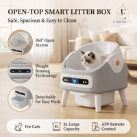 Bac à litière pour chat en plastique autonettoyant, intelligent, avec contrôle par application, Wi-Fi, ouverture supérieure, grande capacité de 8 L, capteur anti-pincement, pour plusieurs chats